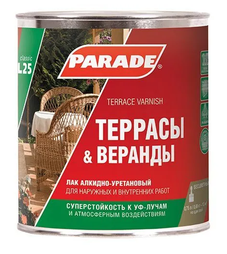 Лак алкидно-уретановый PARADE L25 Террасы & Веранды Матовый 0,75л90003467420- купить в АПлайн