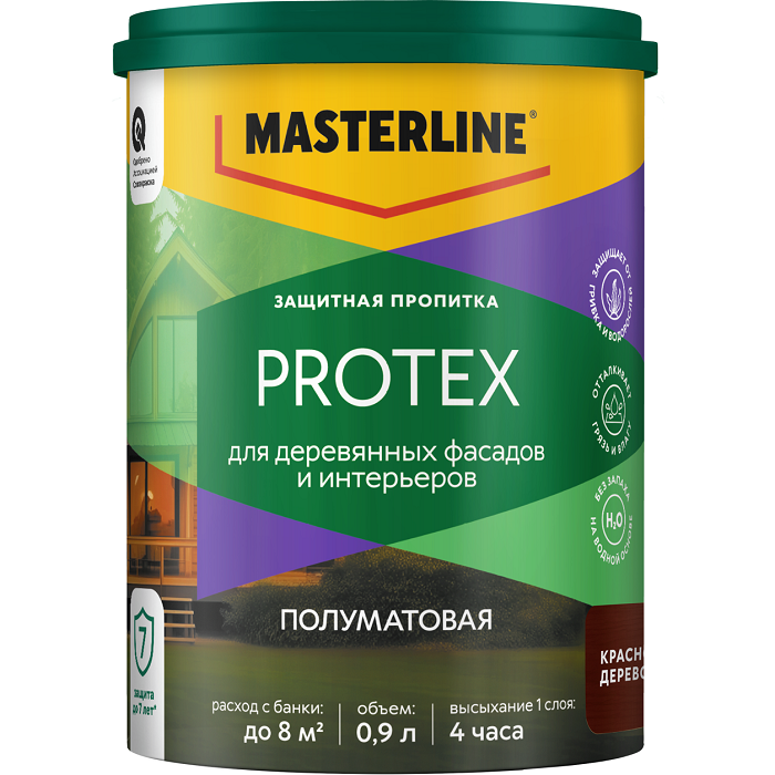 Защитная пропитка Masterline Protex красное дерево 0,9л50036206- купить в АПлайн