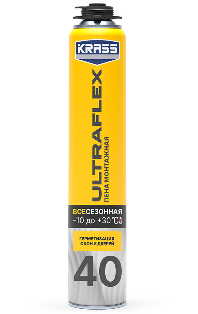 Пена монтажная KRASS ULTRAFLEX 40 Пистолетная Всесезонная 0,6л Лк-00010201- купить в АПлайн