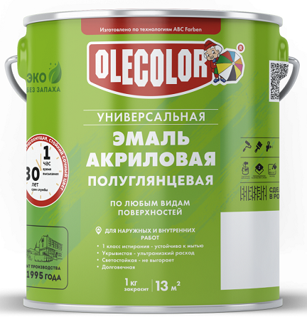 Эмаль акриловая полуглянцевая OLEСOLOR белый 3кг 4300017087- купить в АПлайн